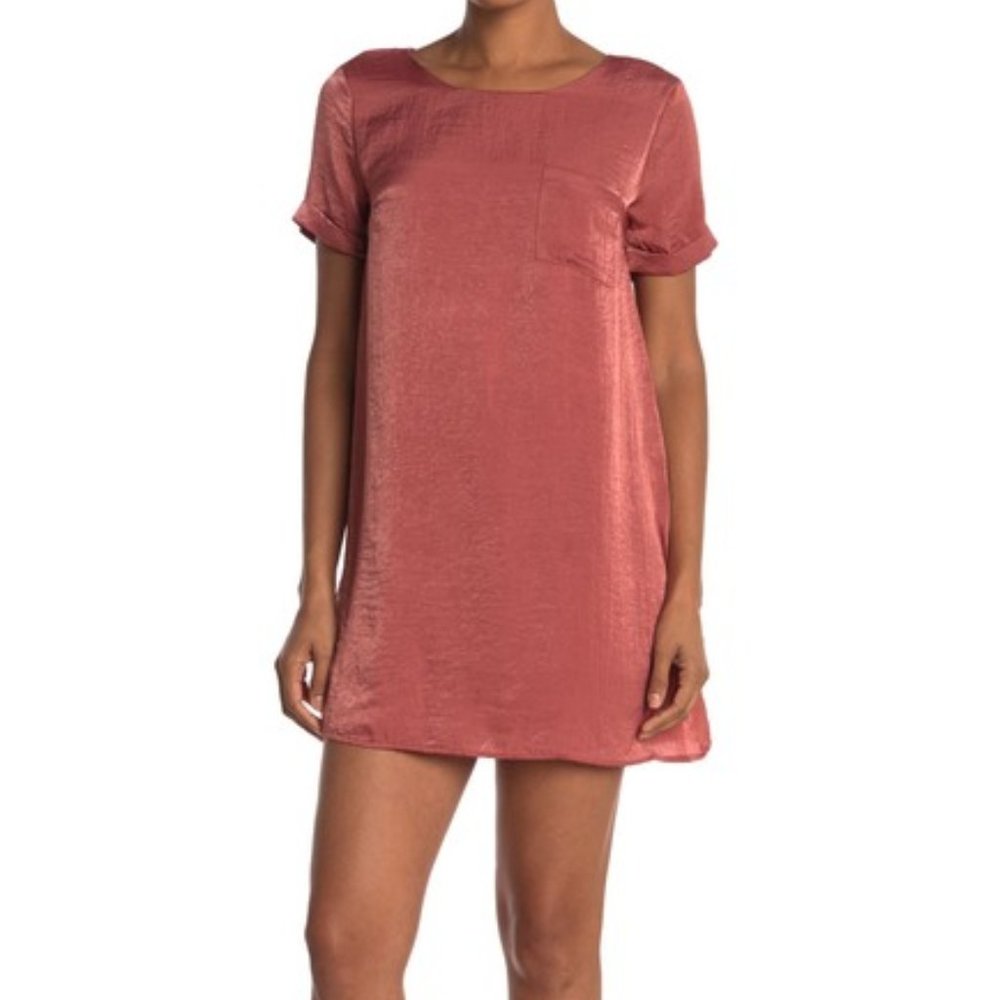 Miami Satin Pocket T-shirt Dress in Dark Blue